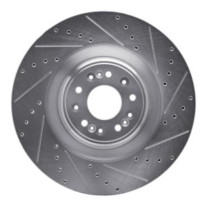 Genesis G90 Brake Rotor (1) - Front Right - R1 Concepts - Drilled & Slotted - Silver - `17-`22